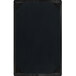 A black Menu Solutions wood board with black picture corners.