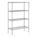 A wireframe Regency metal shelving unit with four shelves.