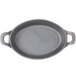 An American Metalcraft pre-seasoned cast iron oval casserole dish on a white background.