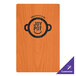 A wood board with a logo on it.