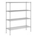A wireframe of a Regency chrome wire shelving unit with four shelves.