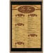 A weathered walnut wood menu board with top and bottom strips.