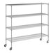 A Regency chrome wire shelving unit with wheels.