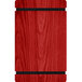 A red rectangular wood menu board with black rubber band straps.