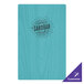 A blue wood menu board with black text and picture corners on a table with a Sandbar logo.