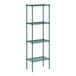 A green Regency wire shelving unit with four shelves.