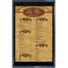 A Menu Solutions wood menu board with top and bottom strips on a white background.