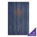 A blue wood Menu Solutions menu board with a yellow logo.