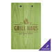 A green wood menu clip board with text on it.