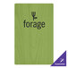 A green wood menu board with picture corners on a table.