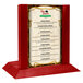 A Menu Solutions Berry Wood menu holder on a table.