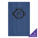 A blue wood board with a logo on it.