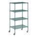 A green Regency wire shelving unit with casters.