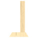 A Menu Solutions natural wood rectangular menu holder with a wooden post and base.
