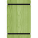 A green wood menu board with black rubber bands.
