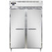 A white Continental shallow depth reach-in refrigerator with two stainless steel doors and silver handles.