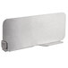 A silver metal shelf divider clip.
