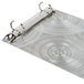 A Menu Solutions Alumitique aluminum menu board with metal rings.