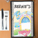 Menu paper with a retro jukebox design, including a picture of a car.