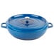 A cobalt blue enamel coated brazier with a lid.