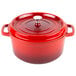 A red GET Heiss round Dutch oven with a lid.