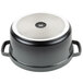 A black and silver GET Heiss enamel coated cast aluminum pot with a lid.