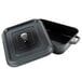 A grey square roasting pan with a lid.