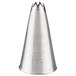 A silver metal cone with a leaf tip on it.