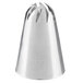 A silver metal Ateco swirl piping tip with a hole in the end.