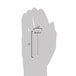 A hand holding a long stainless steel flower nail with a ruler.