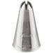 A silver metal Ateco closed star piping tip with a cone shape and a hole in the middle.
