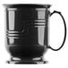 a black mug with a handle