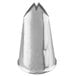 A silver metal Ateco leaf piping tip with a logo.