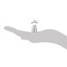 A hand holding a small metal U-shaped piping tip.