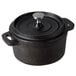 A case of 12 black Valor pre-seasoned cast iron pots with lids.