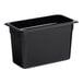 A black rectangular Cambro plastic food pan.