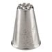 A silver metal Ateco grass piping tip with a small hole.