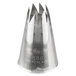 An Ateco 886 Swirl Top piping tip, a silver metal cone with a spout.