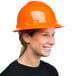 A Cordova orange hard hat with a black brim.