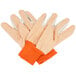 A pair of Cordova large work gloves with orange PVC dotted palms.