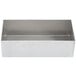 A Tablecraft stainless steel rectangular bowl on a white surface with a black border.