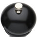 A black pepper mill with a silver knob.