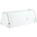 An Avantco curved glass sneeze guard panel with metal handles.