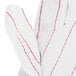 A pair of white Cordova work gloves with red stitching.