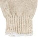 A beige knit Cordova work glove with a white trim.