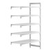 A white plastic Cambro Camshelving® Premium add on unit with four vented shelves.