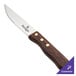 A Walco stainless steel steak knife with a stained hardwood handle.