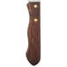 A close up of a Walco stainless steel steak knife with a dark hardwood handle.
