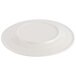 An ivory china plate with an embossed rim.