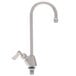 A Fisher stainless steel deck-mounted faucet with a swivel gooseneck nozzle and lever handle.